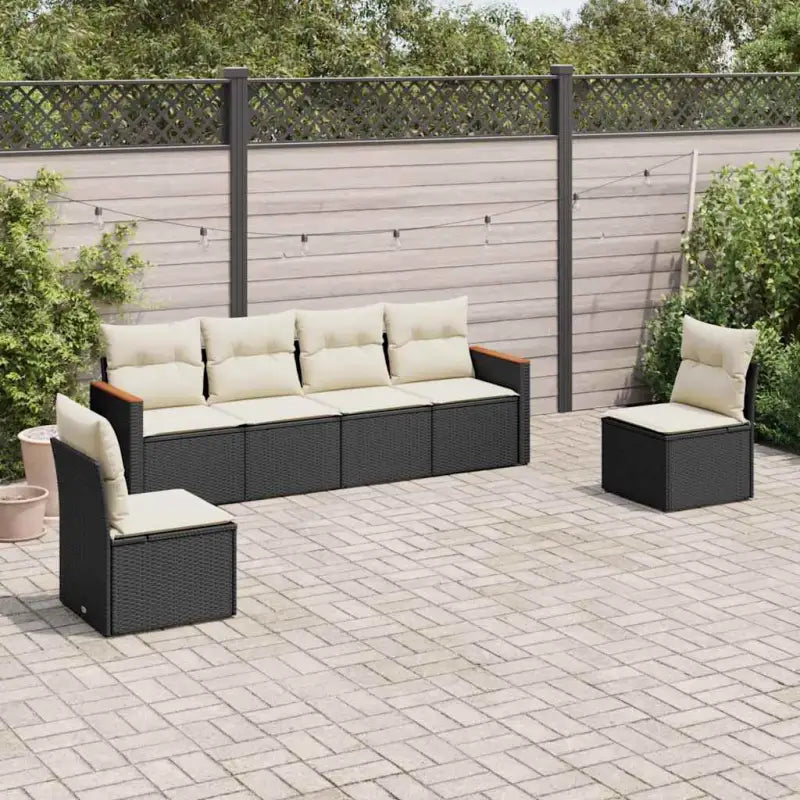 Poly Rattan Tuinset met Waterdichte Tas en Wasbare Hoezen - Zwart en crème / Zonder tafel - Tuinsets