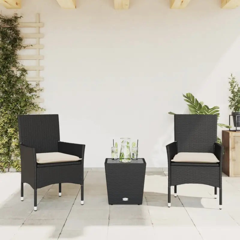 Poly rattan tuinset voor een comfortabele zitervaring en gemakkelijke schoonmaak - Zwart en crème / Rattan armleuning
