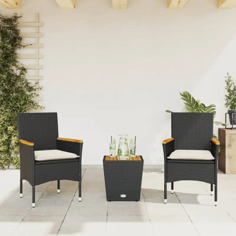 Poly rattan tuinset voor een comfortabele zitervaring en gemakkelijke schoonmaak - Zwart / Houten armleuning - Tuinsets