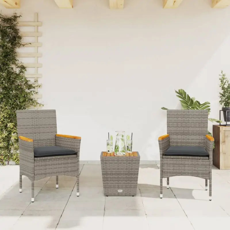 Poly rattan tuinset voor een comfortabele zitervaring en gemakkelijke schoonmaak - Grijs / Houten armleuning - Tuinsets