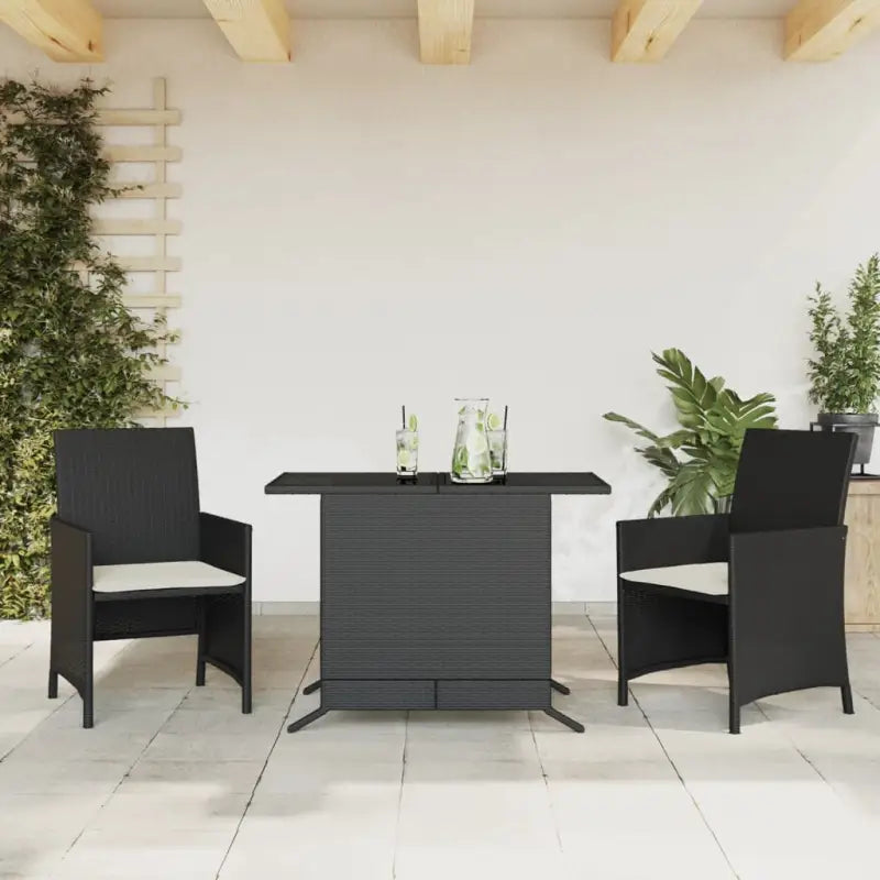 Poly Rattan Tuinset voor een comfortabele zitervaring met wasbare hoes - Zwart en crème / Glas - Tuinsets