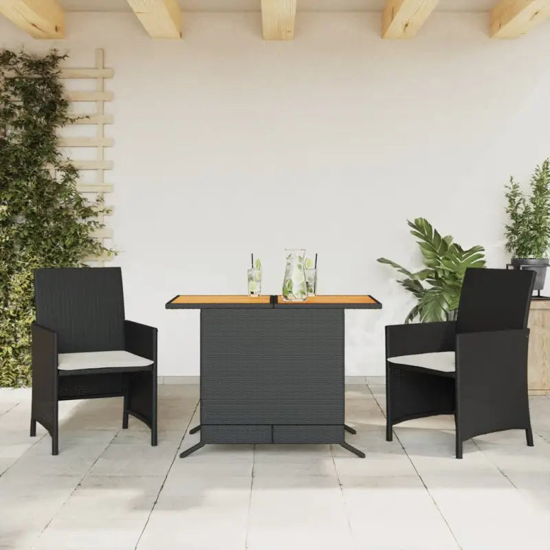 Poly Rattan Tuinset voor een comfortabele zitervaring met wasbare hoes - Zwart en crème / Hout - Tuinsets