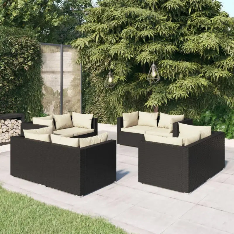 Poly Rattan Tuinset voor Ontspanning en Gezelligheid in de Buitenruimte - Zwart en crème / 8x hoek - Tuinsets