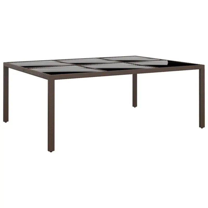 Poly rattan tuintafel met gehard glas voor stijlvolle buitenruimte - Bruin / 1 - Tuintafels