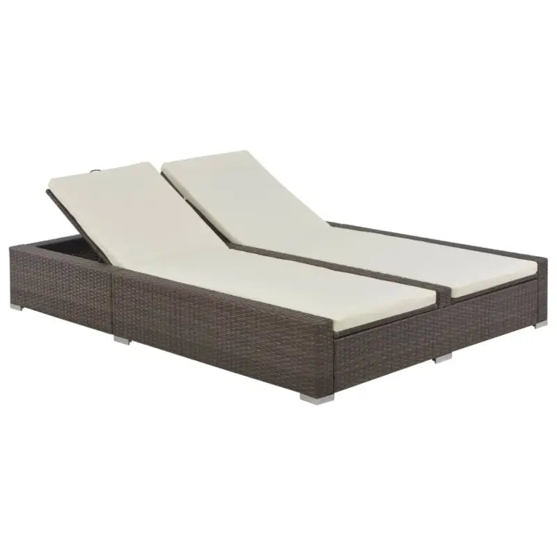 Poly rattan zonnebed met waterbestendig ontwerp en gepoedercoat staal - Bruin - Tuinbedden