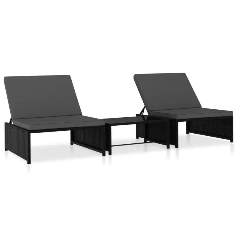Rattan Loungeset met levering bevat van poly rattan voor tuin of terras - Zwart / 3 - Ligstoelen