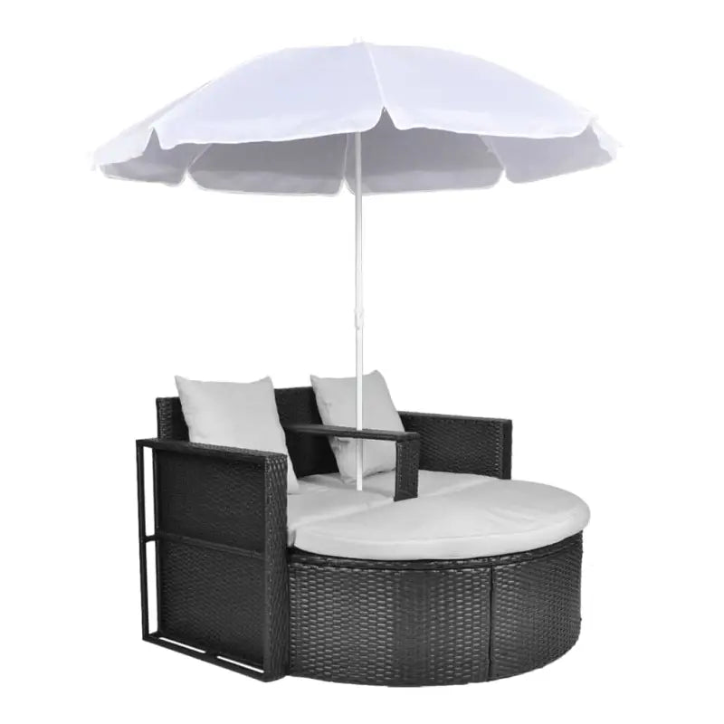 Rattan Loungeset met parasol voor in de tuin - Zwart en wit - Tuinbedden