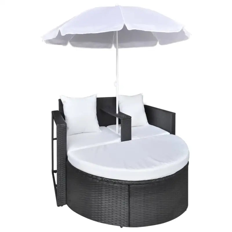 Rattan Loungeset met parasol voor in de tuin - Zwart en wit - Tuinbedden