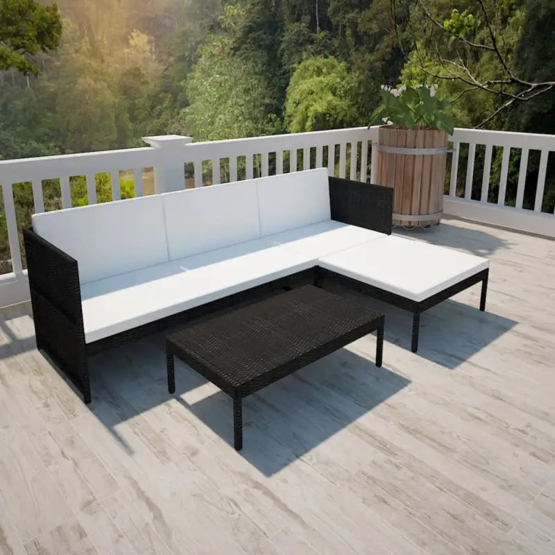 Rattan loungeset met stalen frame en dikte zitkussens voor in de tuin - Zwart en wit - Tuinsets