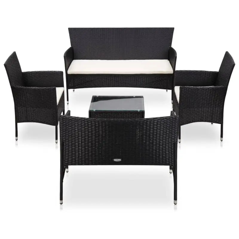 Rattan tuinset met stijlvolle breedte zitting voor elegante buitenruimte - Zwart en crèmewit - Tuinsets
