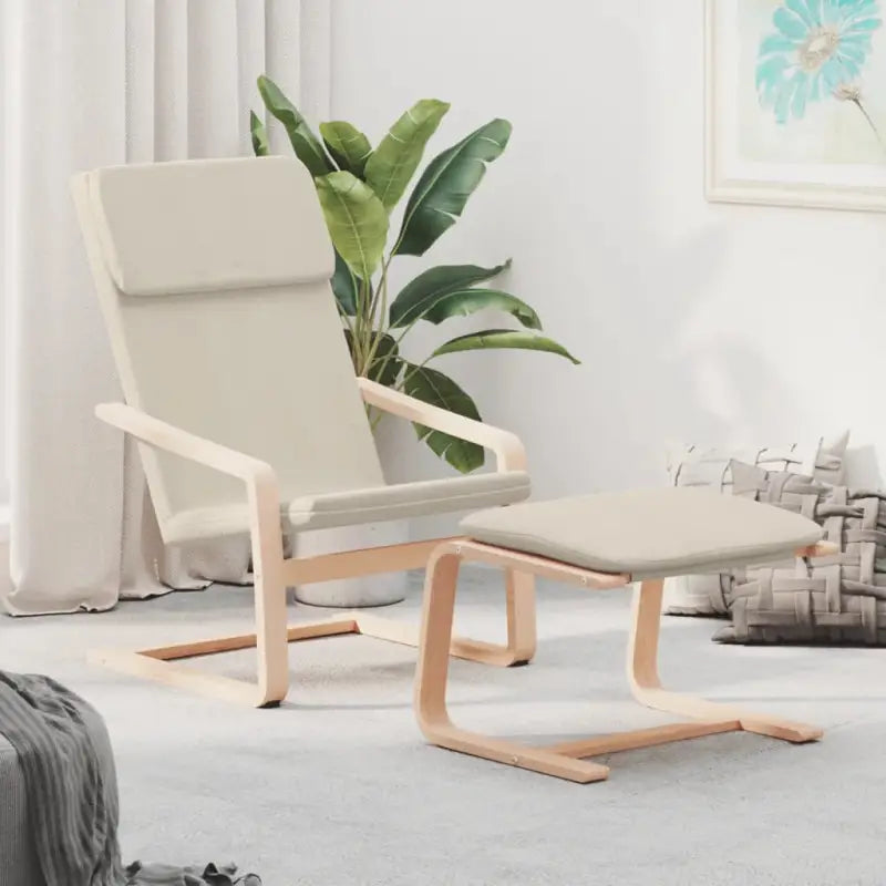Relaxfauteuil met voetenbank met massief berkenhout en ruime breedte - Crème / 1 - Fauteuils & Relaxfauteuils