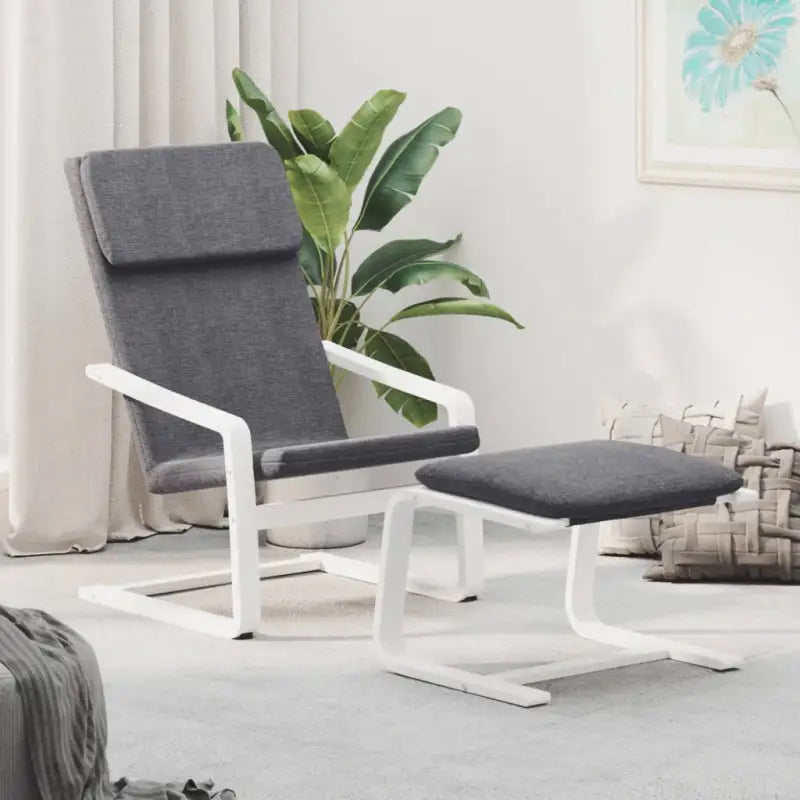 Relaxfauteuil met voetenbank met massief berkenhout en ruime breedte - donkergrijs en wit / 1 - Fauteuils &