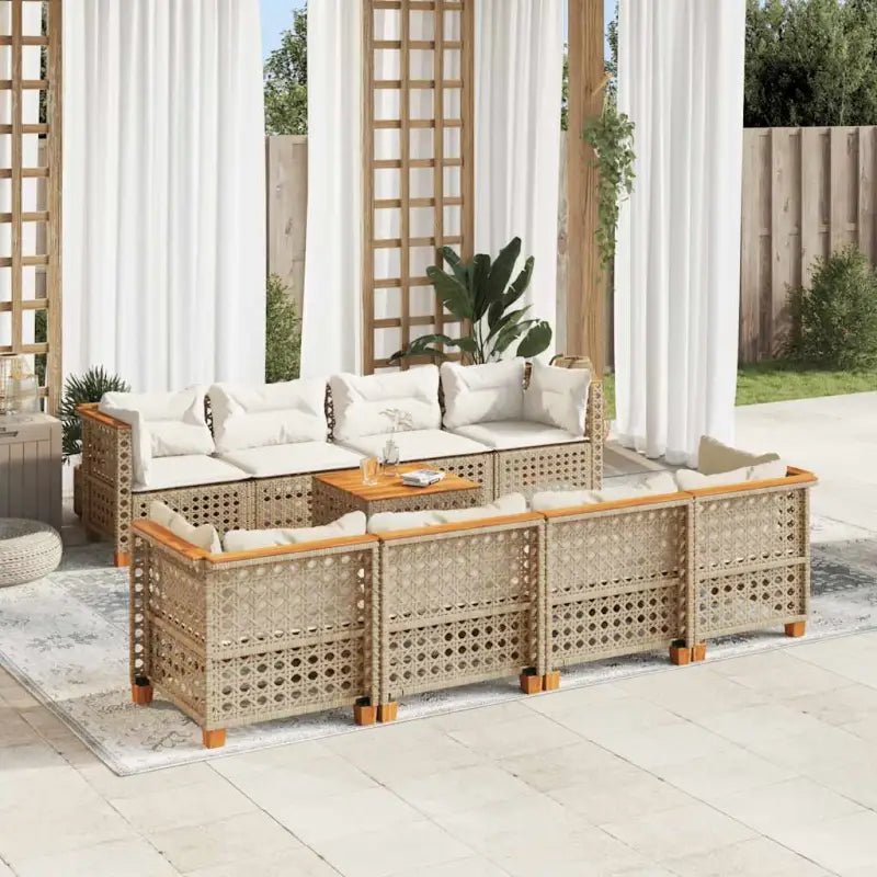 Relaxleuning tuinset met zwarte gepoedercoate staal en natuurlijke olieafwerking - Beige / Lijngeweven - Tuinsets