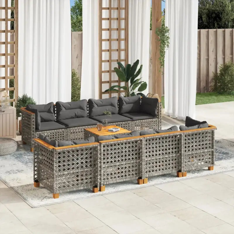 Relaxleuning tuinset met zwarte gepoedercoate staal en natuurlijke olieafwerking - Grijs / Lijngeweven - Tuinsets