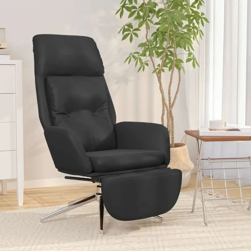 Relaxstoel met echt leer en graden draaibaar voor ultiem zitcomfort - Zwart / 1 / Stoel + voetenbank - Fauteuils &
