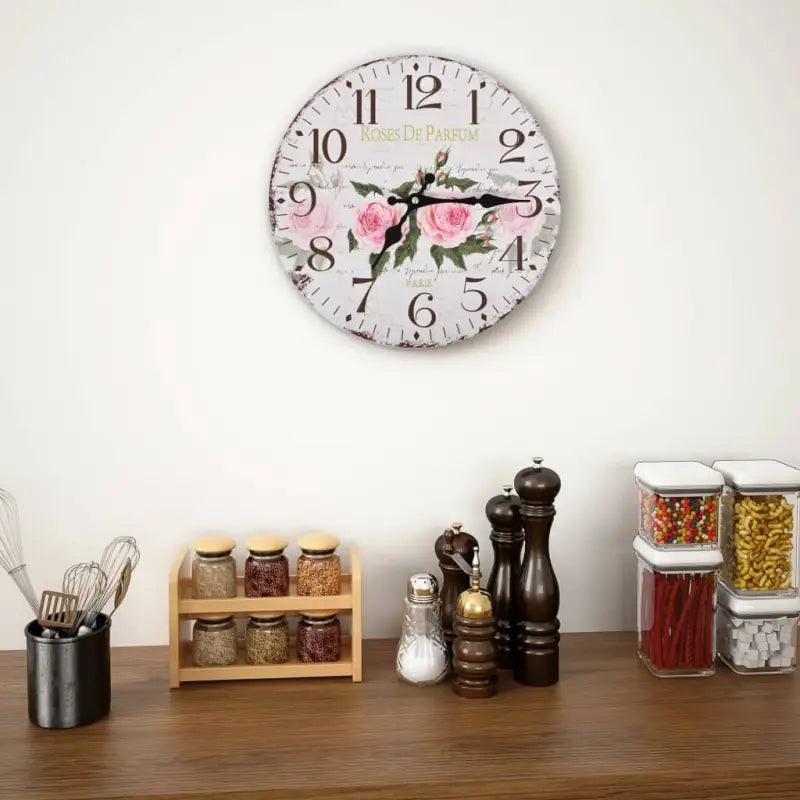 Retro wandklok voor keuken of woonkamer met grote wijzerplaat - Gebloemd / 30 cm - Wandklokken