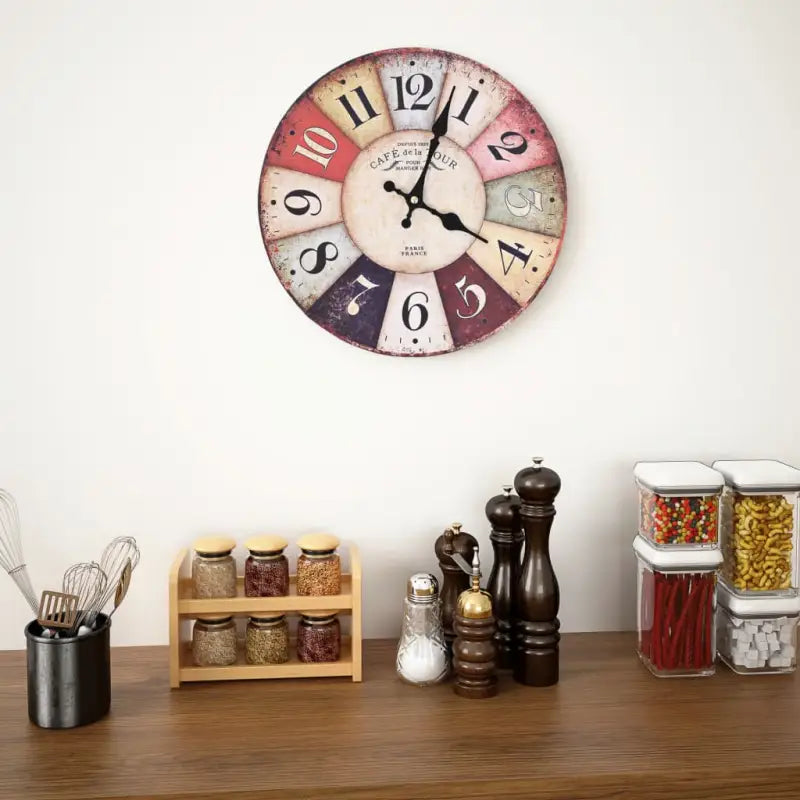 Retro wandklok voor keuken of woonkamer met grote wijzerplaat - kleurrijk / 30 cm - Wandklokken