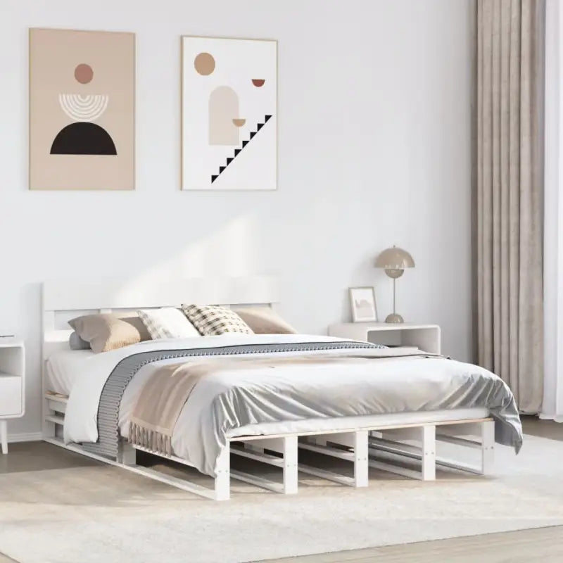 Robuust massief grenenhout bedframe voor een moderne slaapkamer - Wit / 140 x 200 cm - Bedden & bedframes