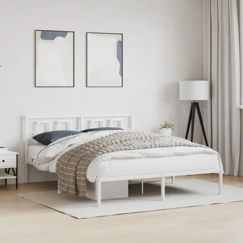 Robuust metalen bedframe met extra opbergruimte en tijdloos design - Wit / 150 x 200 cm / met hoofdbord - Bedden &
