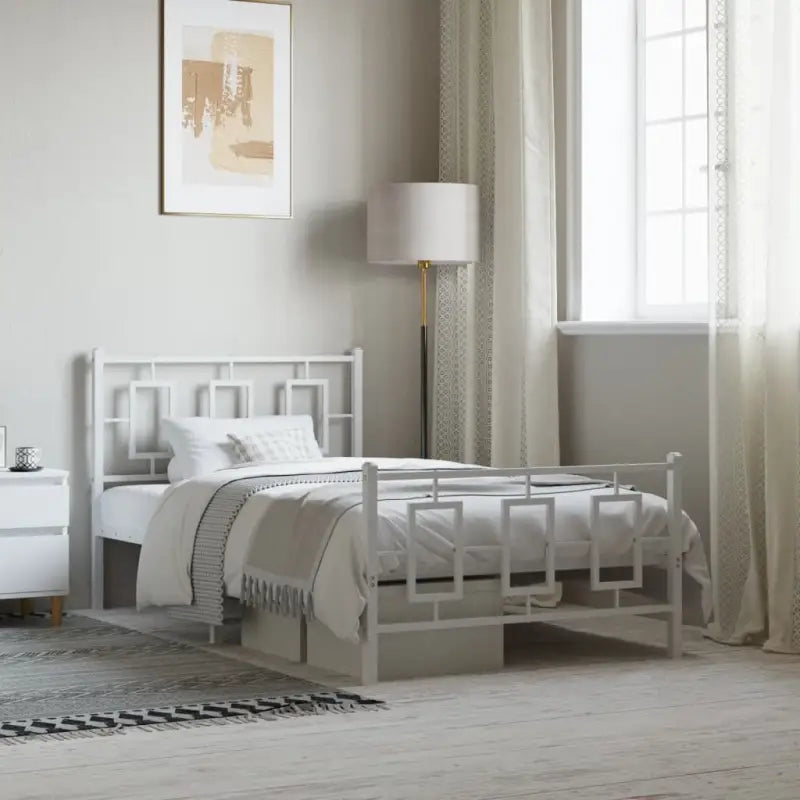 Robuust metalen bedframe met extra opbergruimte en tijdloos design - Wit / 100 x 200 cm / met hoofdbord & voetbord