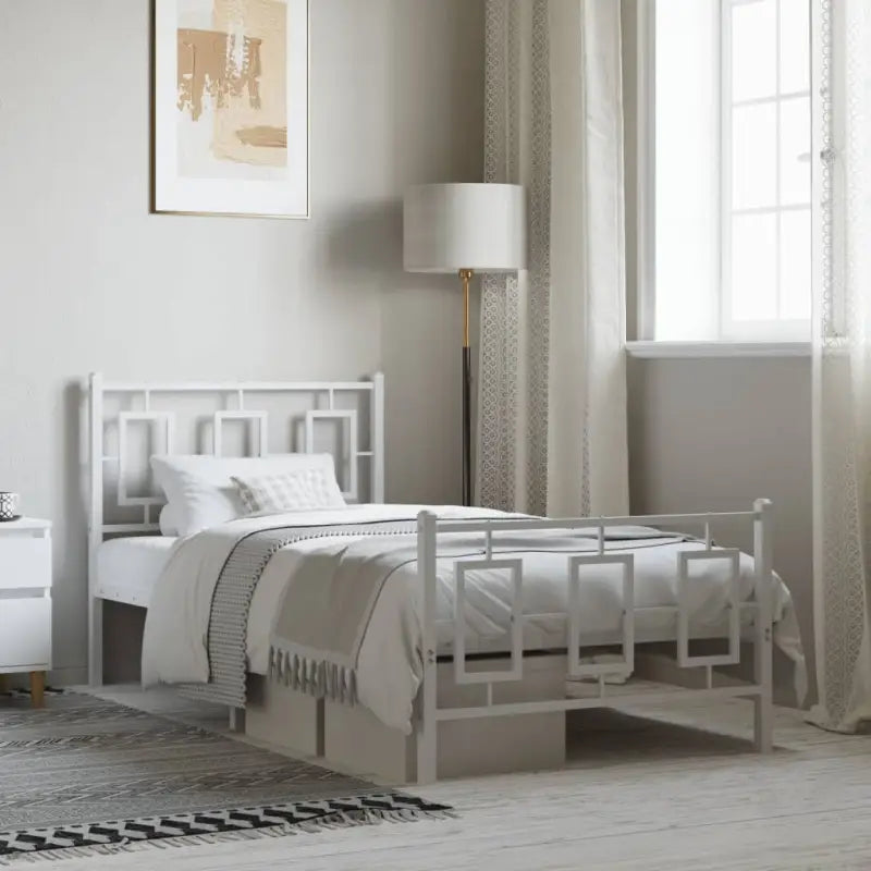 Robuust metalen bedframe met extra opbergruimte en tijdloos design - Wit / 90 x 200 cm / met hoofdbord & voetbord