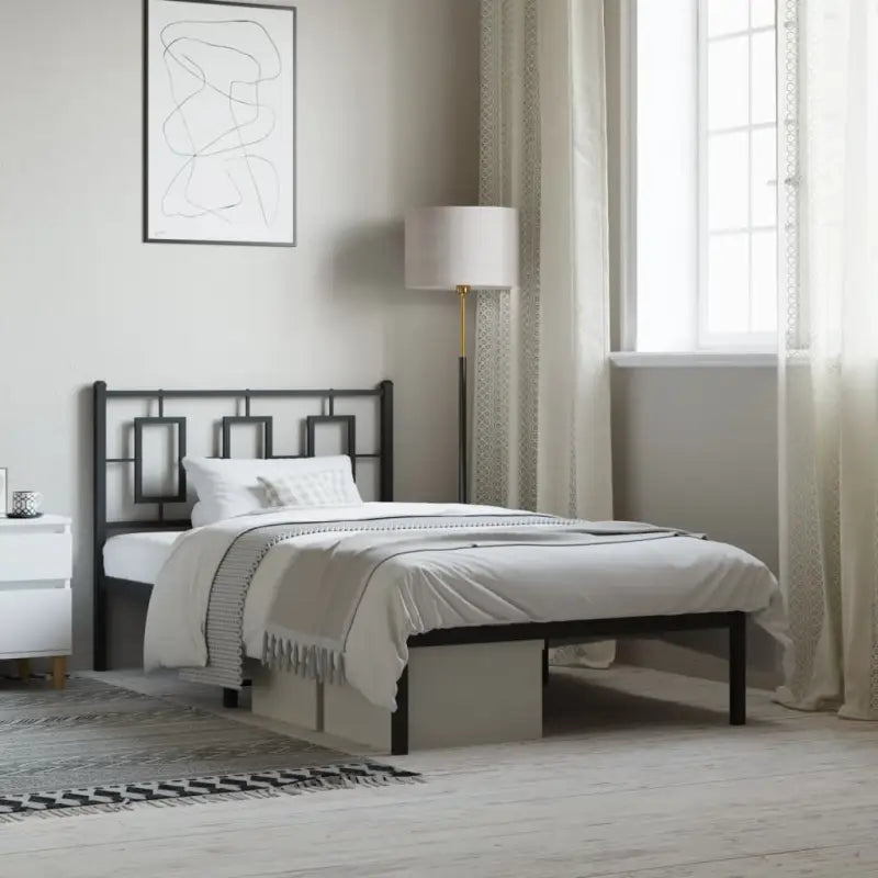 Robuust metalen bedframe met extra opbergruimte en tijdloos design - Zwart / 100 x 190 cm / met hoofdbord - Bedden &