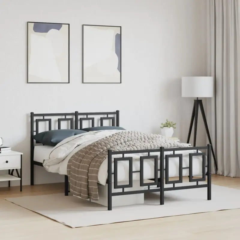 Robuust metalen bedframe met extra opbergruimte en tijdloos design - Zwart / 120 x 190 cm / met hoofdbord & voetbord