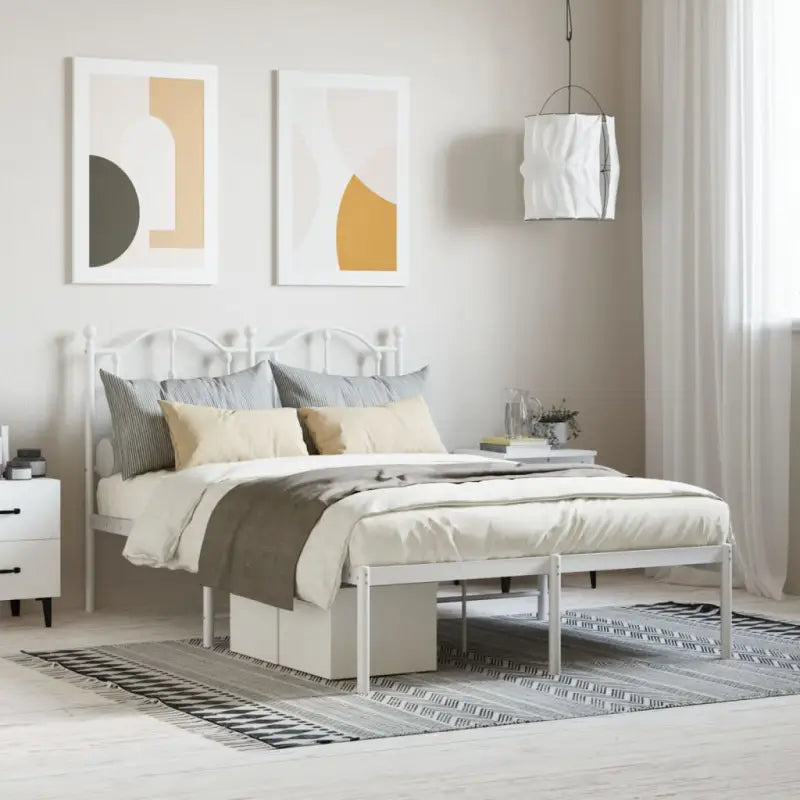 Robuust metalen bedframe met extra opbergruimte en tijdloos design - Wit / 120 x 190 cm / met hoofdbord - Bedden &