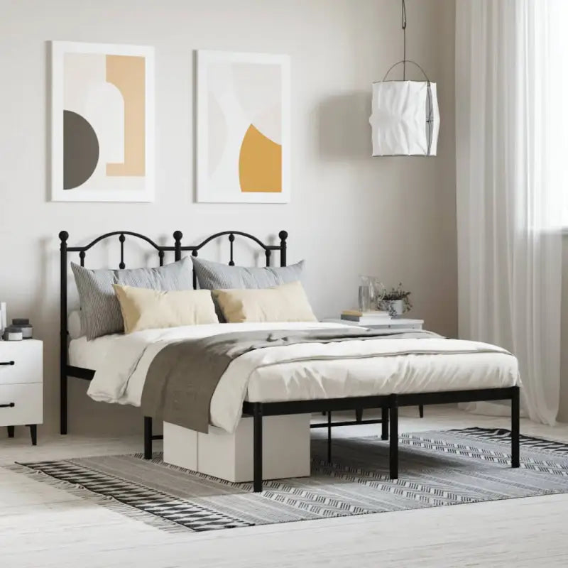 Robuust metalen bedframe met extra opbergruimte en tijdloos design - Zwart / 120 x 190 cm / met hoofdbord - Bedden &