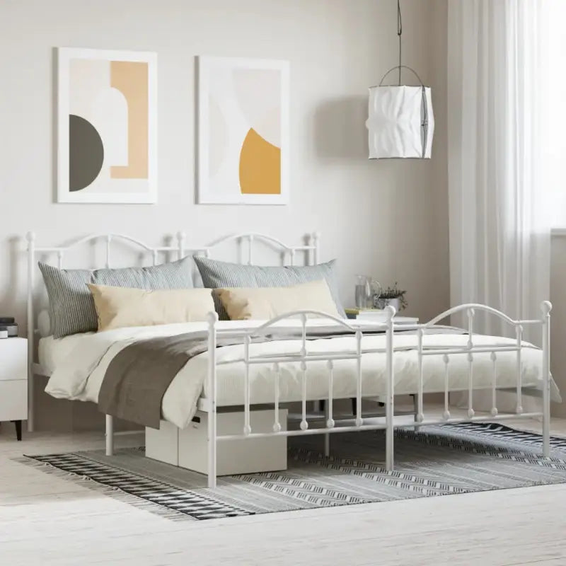 Robuust metalen bedframe met extra opbergruimte en tijdloos design - Wit / 160 x 200 cm / met hoofdbord & voetbord
