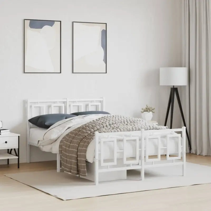 Robuust metalen bedframe met extra opbergruimte en tijdloos design - Wit / 120 x 190 cm / met hoofdbord & voetbord