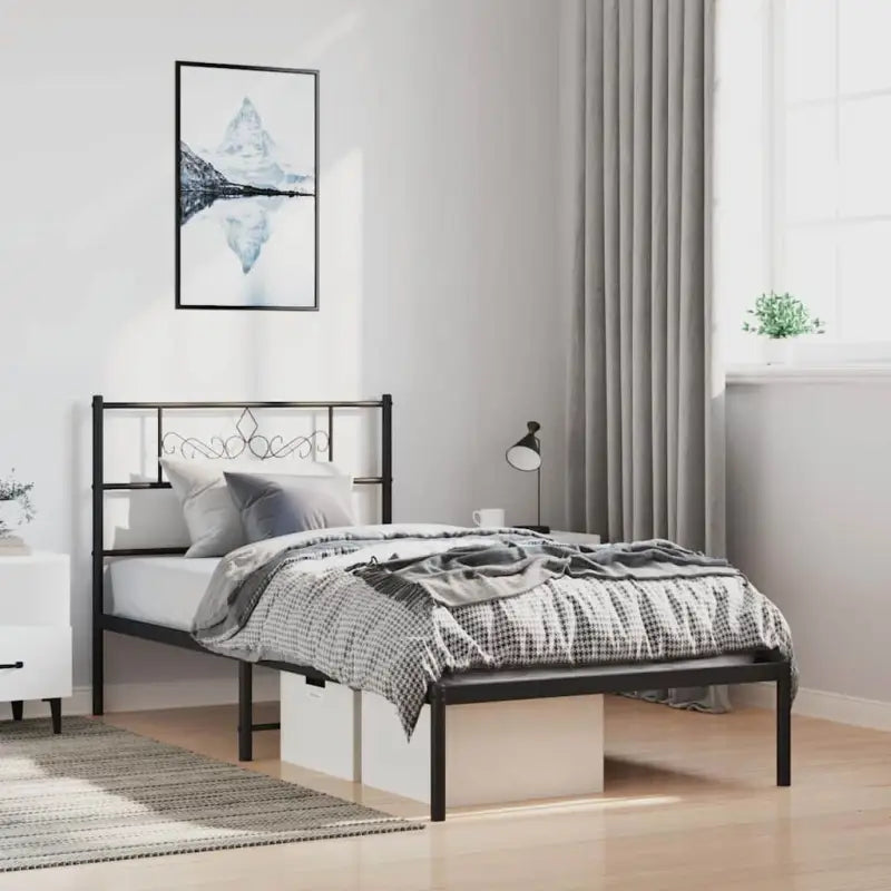 Robuust metalen bedframe met extra opbergruimte en tijdloos design - Zwart / 100 x 190 cm / met hoofdbord - Bedden &