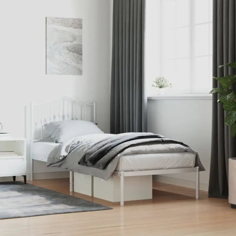 Robuust metalen bedframe met extra opbergruimte en tijdloos ontwerp - Wit / 90 x 190 cm / met hoofdbord - Bedden &