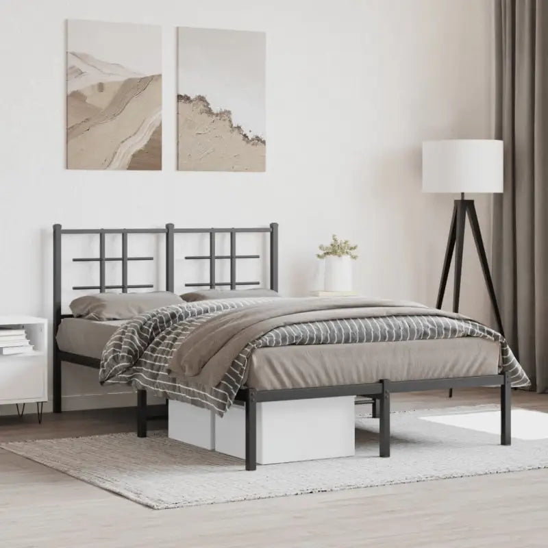 Robuust metalen bedframe met extra opbergruimte en tijdloos ontwerp - Zwart / 120 x 190 cm / met hoofdbord - Bedden &