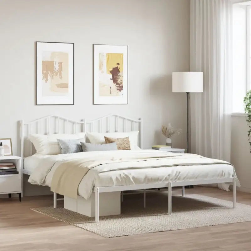 Robuust metalen bedframe met extra opbergruimte en tijdloos ontwerp - Wit / 160 x 200 cm / met hoofdbord - Bedden &
