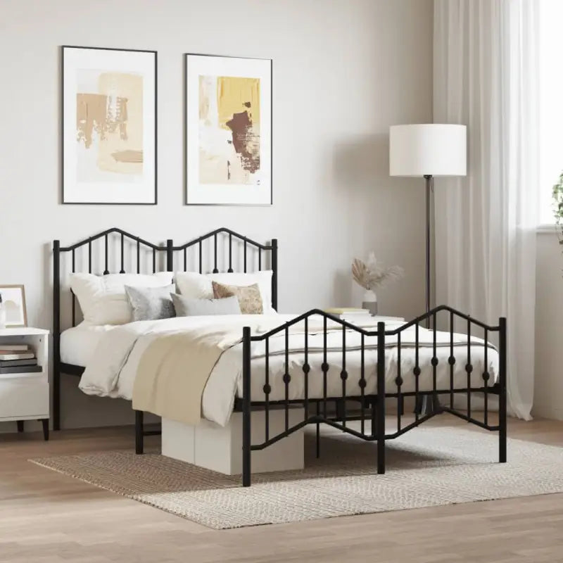 Robuust metalen bedframe met extra opbergruimte en tijdloos ontwerp - Zwart / 120 x 200 cm / met hoofdbord & voetbord