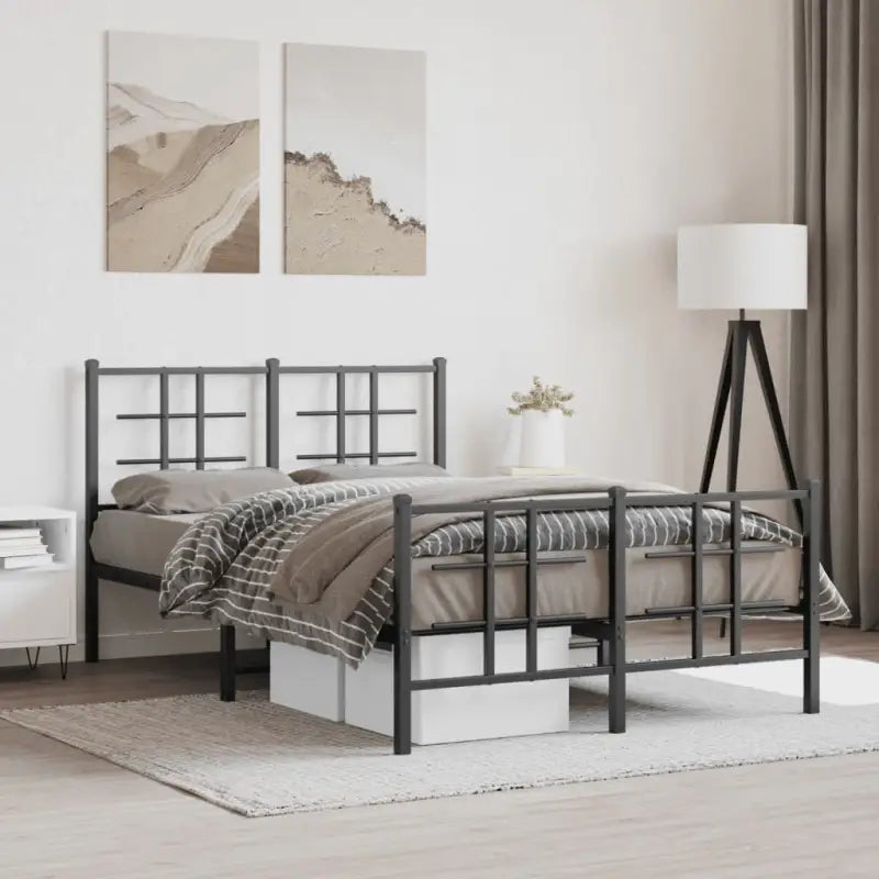 Robuust metalen bedframe met extra opbergruimte en tijdloos ontwerp - Zwart / 120 x 200 cm / met hoofdbord & voetbord