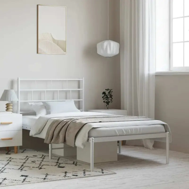 Robuust metalen bedframe met metalen latten en extra opbergruimte - Wit / 100 x 200 cm / met hoofdbord - Bedden &