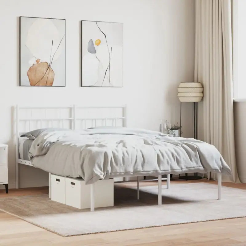 Robuust metalen bedframe met metalen latten en extra opbergruimte - Wit / 140 x 190 cm / met hoofdbord - Bedden &