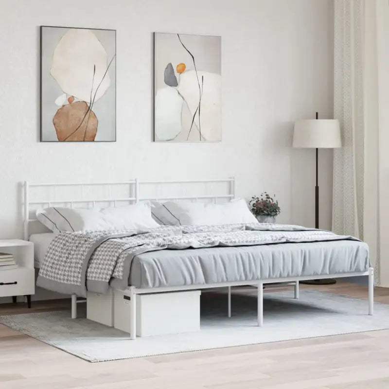 Robuust metalen bedframe met metalen latten en extra opbergruimte - Wit / 200 x 200 cm / met hoofdbord - Bedden &