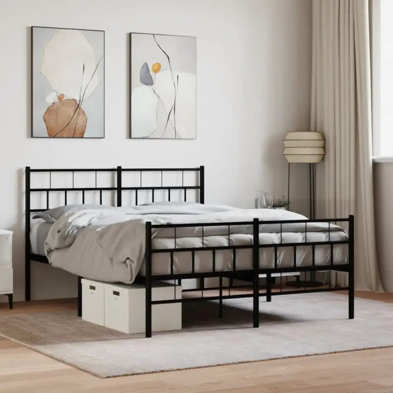 Robuust metalen bedframe met metalen latten en extra opbergruimte - Zwart / 120 x 200 cm / met hoofdbord & voetbord