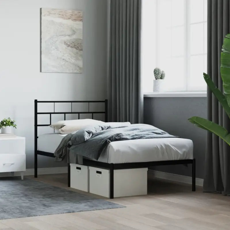 Robuust metalen bedframe met metalen latten en extra opbergruimte - Zwart / 75 x 190 cm / met hoofdbord - Bedden &