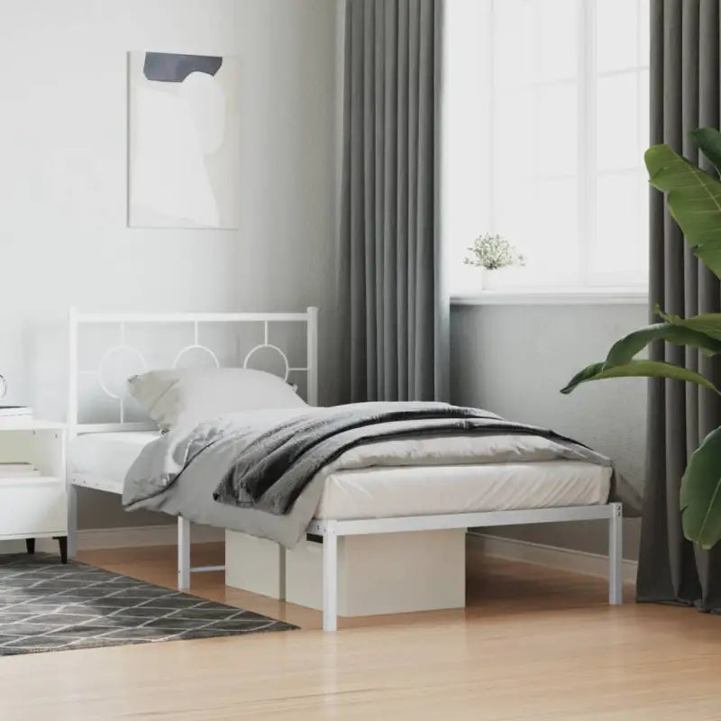 Robuust metalen bedframe met tijdloos design en extra opbergruimte - Wit / 100 x 190 cm / met hoofdbord - Bedden &