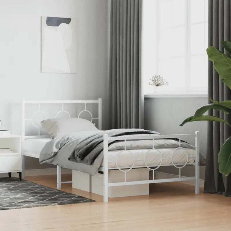 Robuust metalen bedframe met tijdloos design en extra opbergruimte - Wit / 100 x 200 cm / met hoofdbord & voetbord