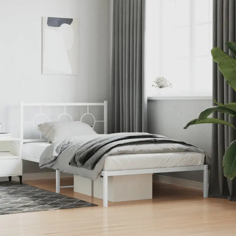 Robuust metalen bedframe met tijdloos design en extra opbergruimte - Wit / 107 x 203 cm / met hoofdbord & voetbord
