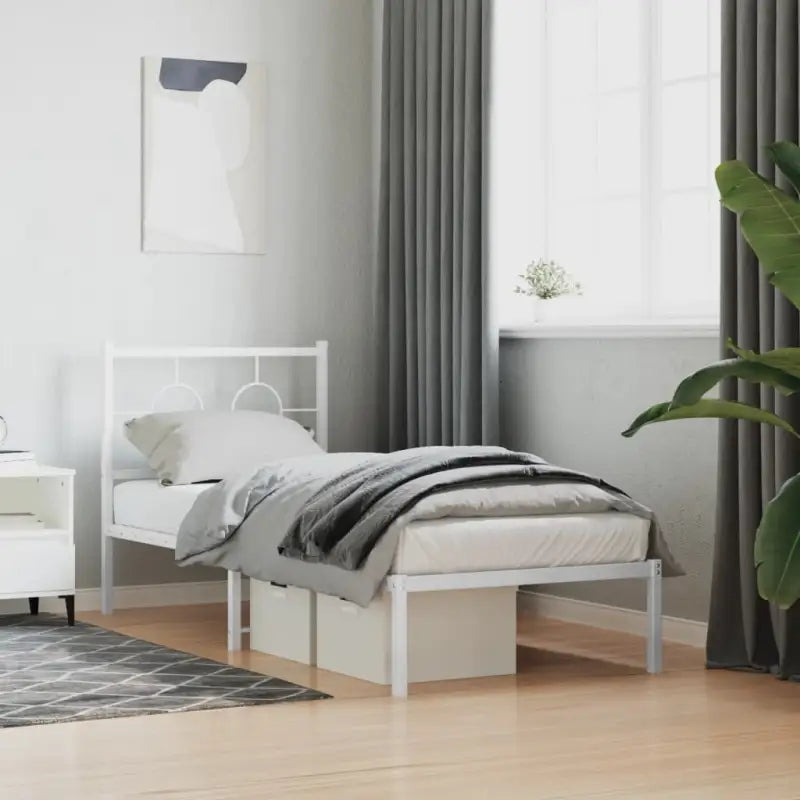 Robuust metalen bedframe met tijdloos design en extra opbergruimte - Wit / 80 x 200 cm / met hoofdbord - Bedden &