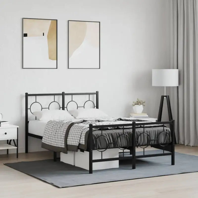 Robuust metalen bedframe met tijdloos design en extra opbergruimte - Zwart / 120 x 200 cm / met hoofdbord & voetbord