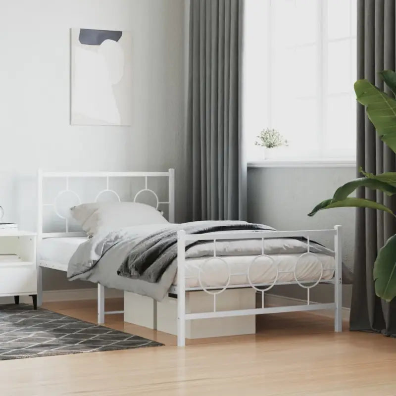Robuust metalen bedframe met tijdloos design en extra opbergruimte - Wit / 100 x 190 cm / met hoofdbord & voetbord
