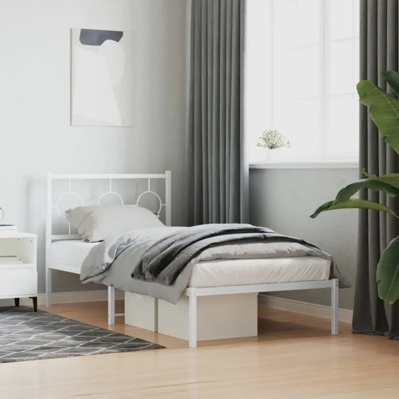 Robuust metalen bedframe met tijdloos design en extra opbergruimte - Wit / 90 x 200 cm / met hoofdbord - Bedden &