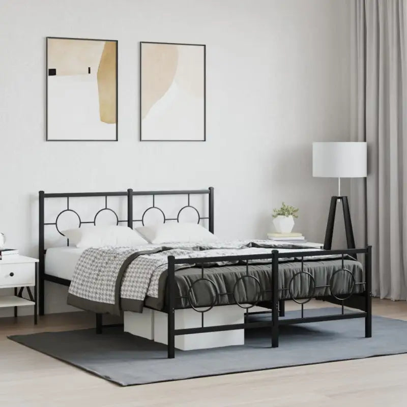 Robuust metalen bedframe met tijdloos design en extra opbergruimte - Zwart / 140 x 200 cm / met hoofdbord & voetbord